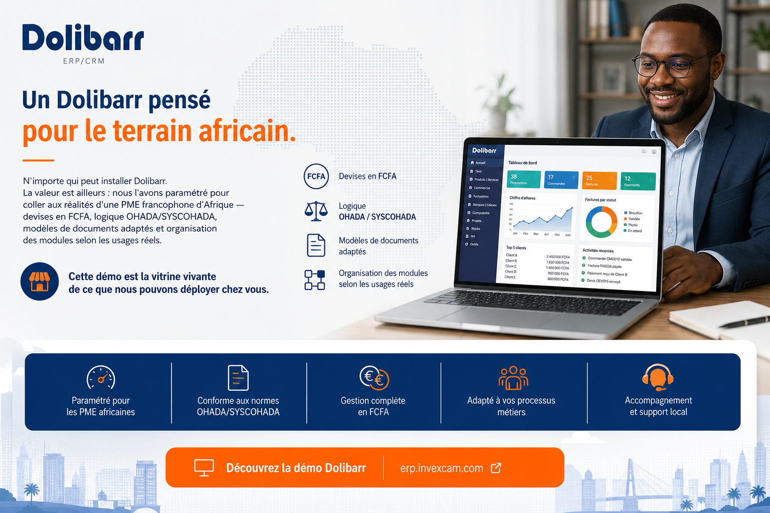 Dolibarr paramétré par Invexcam, pensé pour les PME africaines (FCFA, OHADA)